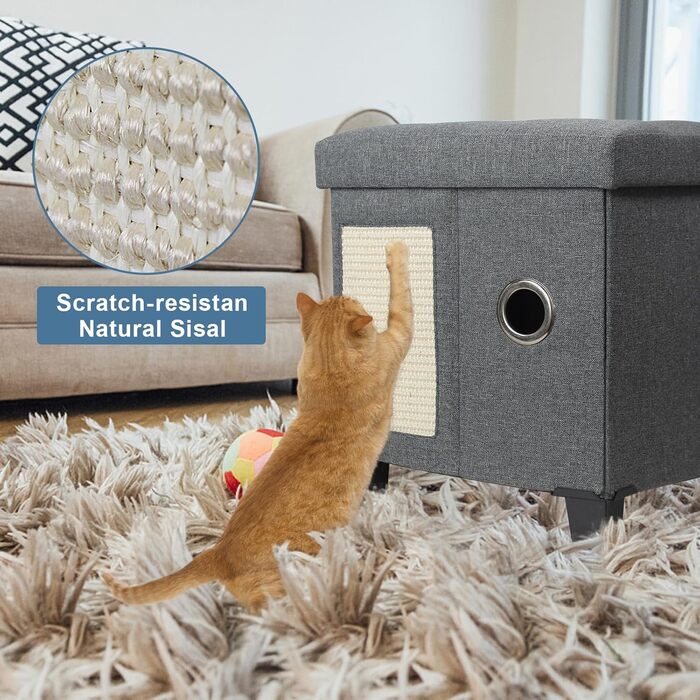Кіт-будинок Brian & Dany Katzenhöhle з джутового покриття, з когтеточкою та іграшкою, 45 x 37.5 x 38 см, темно-сірий