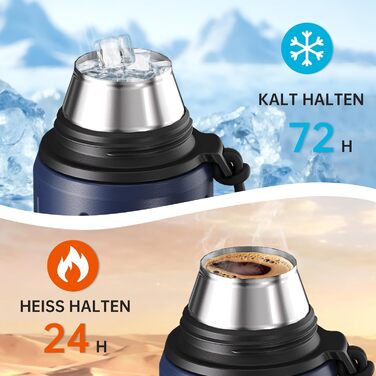 Термос Healter з чашкою 1л (72 години холод & 24 години гаряче) - термофляга для кави, чаю, термокружка з знімним дном та фільтром. Підходить для подорожей, офісу та школи (Зелений, Темно-синій)