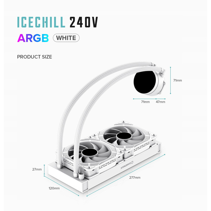 Система рідинного охолодження процесора GameMax IceChill 240V, Білий
