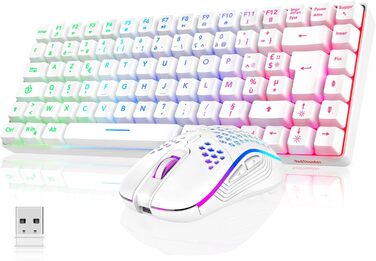 RedThunder K84 Combo: Бездротова клавіатура та миша USB, AZERTY (французька), 75% TKL, 3200 DPI (біла)