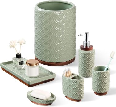Набір аксесуарів для ванної кімнати з діамантами: тримач для зубних щіток, дозатор мила, контейнер для ватних паличок, стакан для зубної пасти, мильниця, 5-ти частинний, білий з діамантами (зелений, 6 шт.)