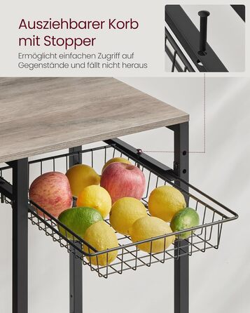 Полиця кухонна VASAGLE з розетками, стелаж для мікрохвильової печі, 8 гачків S-подібної форми, кухонний шафчик, органайзер для спецій, 40 x 90 x 165,5 см, коричневий вінтаж та чорний, KKS031K11