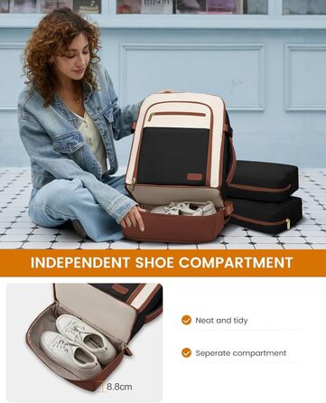 LOVEVOOK Рюкзак для ручної поклажі 40L з окремим відділенням для взуття, рюкзак-валіза для подорожей, жіночий, з відділенням для мокрого та сухого, 3 шт. (Бежевий, Зелений, Чорний, Білий, Коричневий)