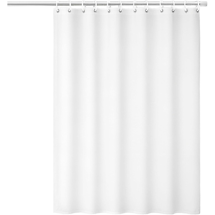 Шторка для душу Uniclife, біла, 180x180 см, тканинна, водонепроникна, з 12 гачками, з обтяженим краєм, для ванни