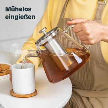 Teapot Glass 1.5 Liter - with infuser insert & lid - Infuser for hot drinks & Cold Brew Tea - Ideal for Stovetop