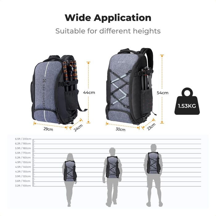 Рюкзак для камери K&F Concept 30L, водонепроникний, з захистом від дощу, для DSLR/SLR, 16