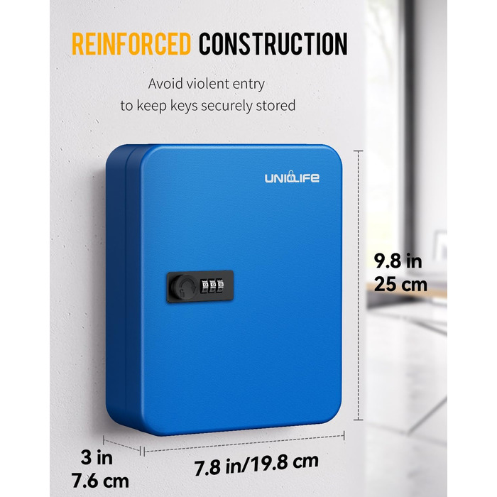 Шкафчик для ключів Uniclife на 60 позицій з комбінацією та ключовим замком, регульовані полиці, цифрова скринька, органайзер ключів (блакитний)