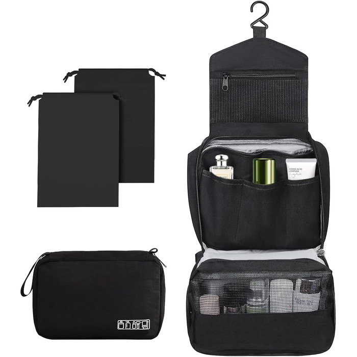 Чоловіча/Жіноча косметичка для подорожей з гачком, велика, чорна