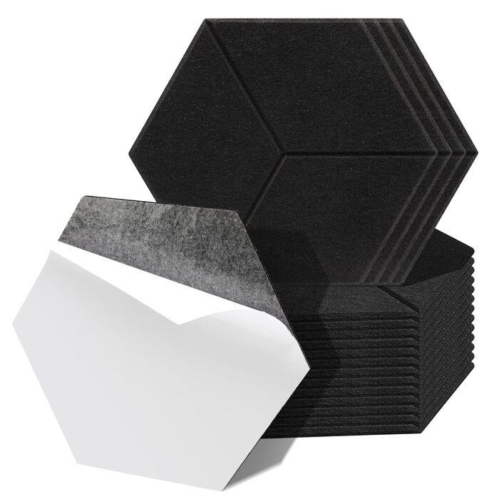 Акустичні гексагональні панелі Fiqops самоклеючі, звукопоглинаючі шестигранні плити для стін, чорні, висока щільність (30x26x0.9 см, 24 шт)