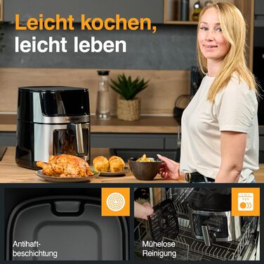 Фритюрниця повітряна DIESEMANN XXL 7.3L – 2000W з 2 нагрівальними елементами (верхній та нижній нагрів), вікно огляду та 8 програмами – для смаження, випікання та грилю без олії