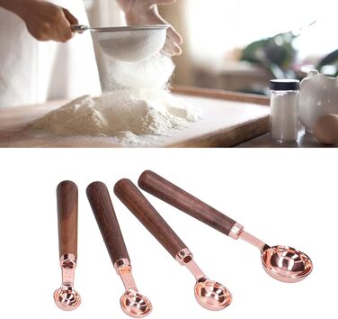 Measuring Spoon Set, 4 Measuring Cups in Rose Gold with Scale, Stainless Steel Measuring Spoons for Kitchen Utensils (Size: S)