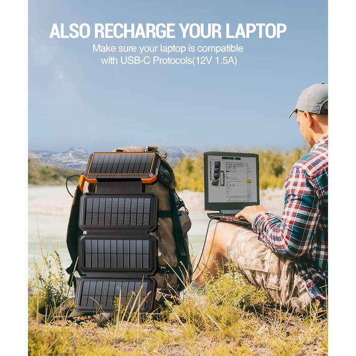 Powerbank BLAVOR 20000mAh з сонячною панеллю, USB-C PD 18W, для зарядки телефону та планшета, Orange