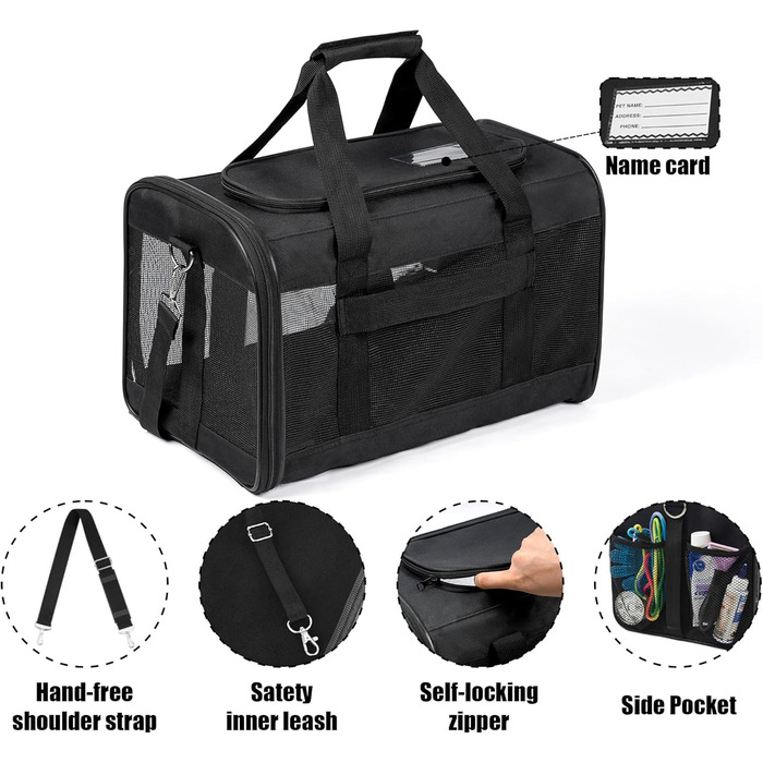 Транспортна переноска для собак та котів HITSLAM (M) Чорна, розкладний бокс, для подорожей, авіалінії