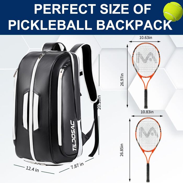 TILDOSAC Tennis Bag - Large Sports Bag for Tennis, Padel, Pickleball - Men & Women - Shoe Compartment, Laptop Sleeve