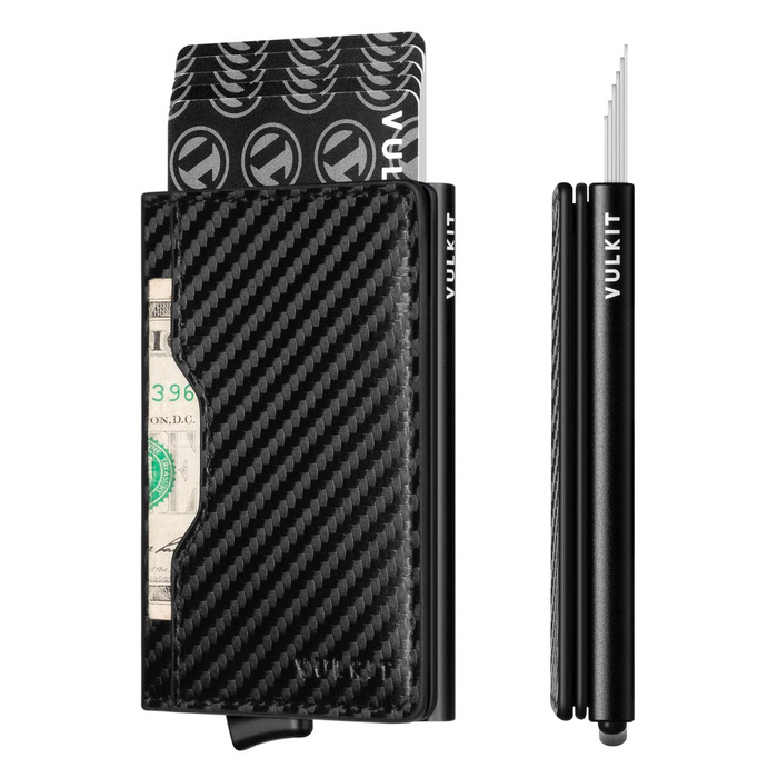 Чоловічий шкіряний картхолдер VULKIT з відділеннями, металевий Pop-Up етикет, анти-RFID захистом