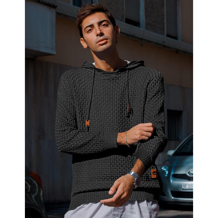 Пуловер чоловічий TARAINYA з капюшоном, теплий светр з довгим рукавом, чорний, XL