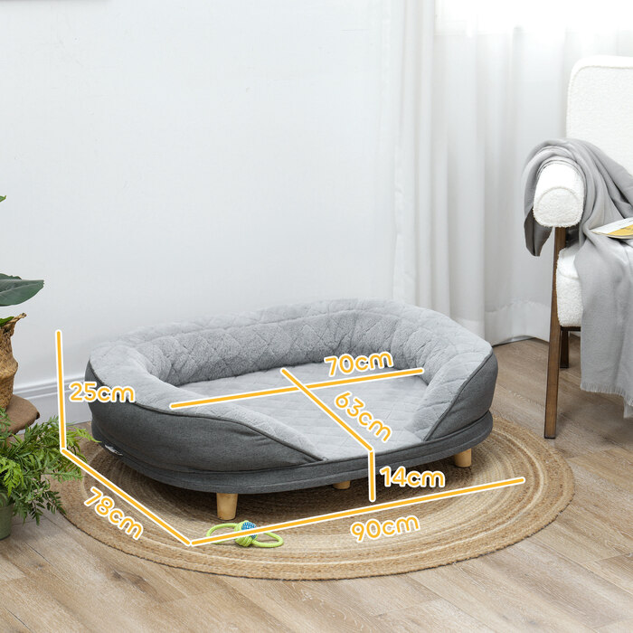 PawHut Dog Bed for Dogs up to 25 kg, Removable Cover, Non-Slip Feet, 90 x 78 x 25 cm, Grey