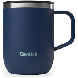 Qwetch Stainless Steel Insulated Travel Mug - 350ml - Blue - Leakproof Lid, Reusable, Tea Filter Compatible