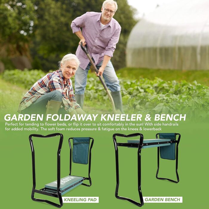 BLOSTM 2-in-1 Garden Kneeler and Seat – foldable, portable garden kneepads & garden stool with handles, thick soft foam cushion, high load capacity (up to 150 kg)