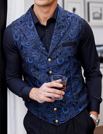 Чоловічий жилет Coofandy Paisley вікторіанський, готичний, в стилі стімпанк, формальний смокінг з лацканами, синій