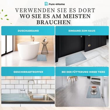 Діатомітовий килимок для ванної Pure 4Home Kieselgur 60x40 см, швидкосохнучий та антибактеріальний, ковзаннястійкий, сірий (Waves Gray)