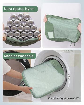 Органайзери для валізи ECOHUB (4 шт.) з мітками, набір еко-пакувальних кубиків з перероблених матеріалів, зелені