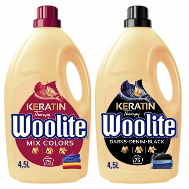 Рідкий засіб для прання WOOLITE Keratin Therapy MIX чорне + кольорове, 75 прань, 2x 4,5 л