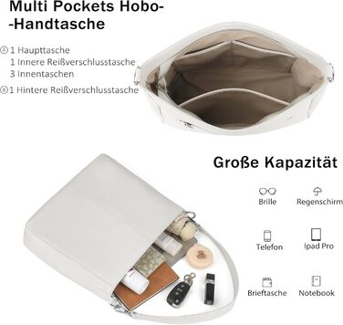 Жіноча сумка-шопер Befen з натуральної шкіри бежевого кольору, середнього розміру, з ручками та 2 плечовими ременями - класична елегантна сумка-хобо