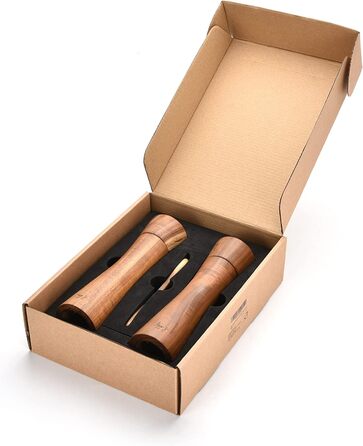 figg Salt and Pepper Grinder Wood Large (20 cm) - Set - Spice Grinder with Ceramic Grinder including Wooden Spoon and Wooden Coaster - Suitable as Pepper and Salt Grinder