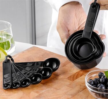 Measuring cup and spoon set, 11-piece plastic measuring cup and spoon set for dry and liquid ingredients, 5 measuring cups and 6 measuring spoon set for kids for cooking and baking, color: Green