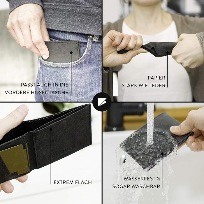 FRITZVOLD MINIMAL Wallet, small, slim wallet for women & men, extremely flat wallet, holds up to 10 cards, slim wallet, wallet made of washable paper-leather, brown