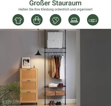 SoBuy Телескопічна вішалка для одягу, розширювана, чорна. Розсувна шафа з полицями для спальні, підлоговий гардероб SoBuy KLS07-SCH