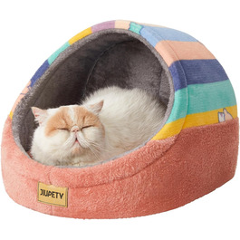 Jiupety Cat Cave, Cat House, Cat Basket, Cat Bed with Non-Slip Bottom, Washable Detachable Cushion, M (41 cm x 41 cm x 33 cm), (Rainbow, L 41 cm x l 41 cm x H 33 cm)