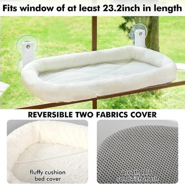 Крісло-гамак для котів на вікно 60x30 см, розкладне, сірий (білий, 30x60 см), до 18 кг