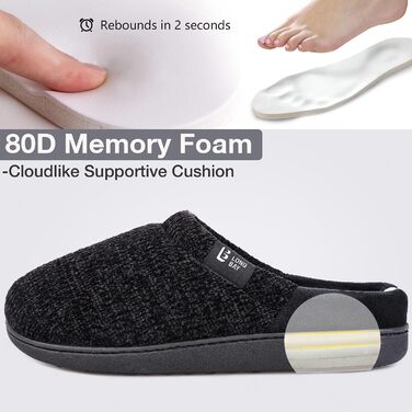 Тапочки домашні жіночі LongBay з Memory Foam, антиковзаючі, зручні, сліпони (40/41 EU, Чорний)