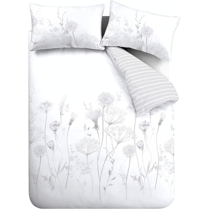 Набір постільної білизни Catherine Lansfield Meadowsweet Floral, 135x200 см, ковдра та наволочка 80x80 см, білий/сірий, німецький розмір Small Single