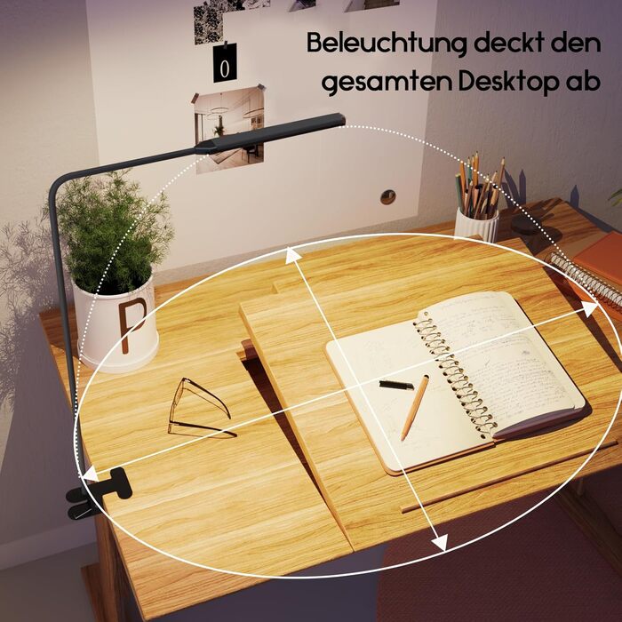 Стійка лампа Aisutha для столу з LED, 3 кольори, 10 рівнів яскравості, регульована, захист очей, для офісу, кабінету та майстерні (чорний)