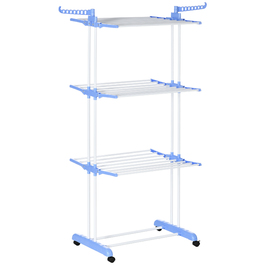 HOMCOM Clothes Dryer Rotary Clothes Airer 73 x 64 x 177cm Extendable with Wheels 4 Levels for Indoor and Outdoor Use Steel Blue