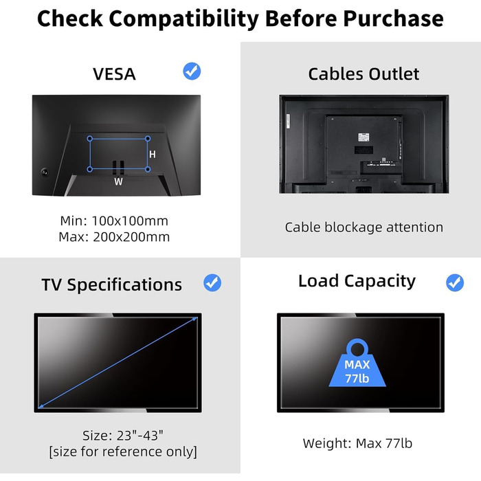 Suptek Adjustable TV Wall Mount for LCD LED Plasma Flat Screens - Tilting & Swivel (23-43 inch)