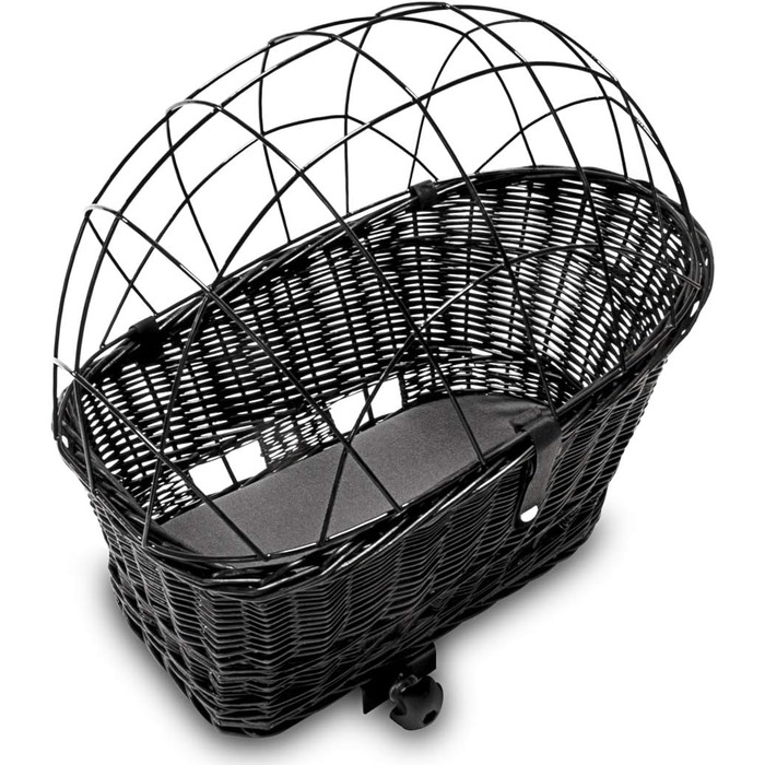 Корзина для велосипеда Tigana для собак, 60x39 см, чорна, з прутів, для багажника (S-S), (XXL + подушка/дерево/вкладка G1)