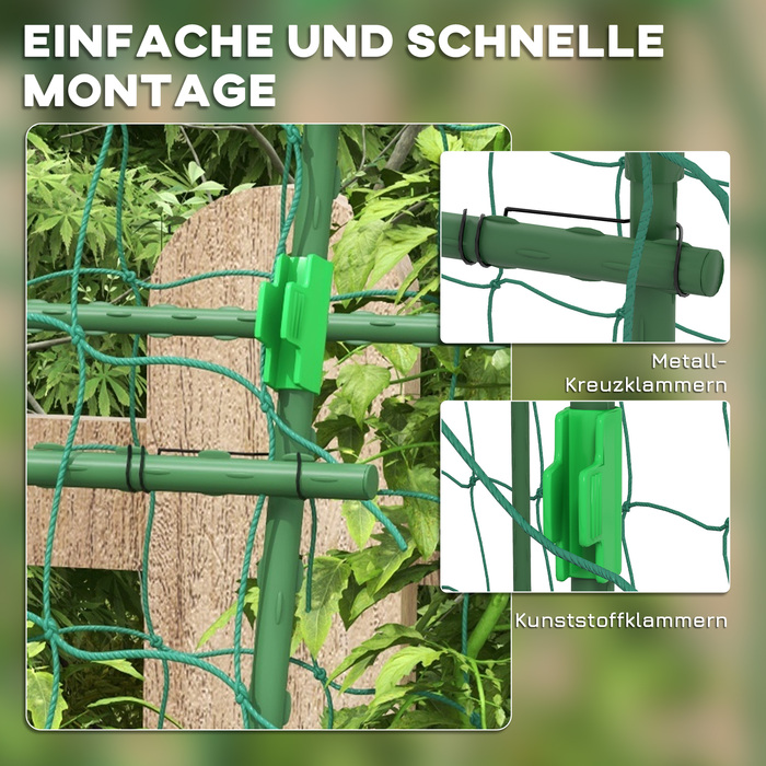 Outsunny Climbing Plant Trellis, Adjustable Support Frame, Plant Grid with Net, Plant Cage for Garden, Balcony, Steel, Green, 144 x 167 x 206 cm