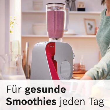 Кухонний комбайн Bosch MUM58720 Серія 4, 1000 Вт, 3,9 л, міксер 1,25 л, планетарне змішування, насадки для тіста і збивання, шинкувальна насадка, нержавіюча сталь, темно-червоний/сріблястий