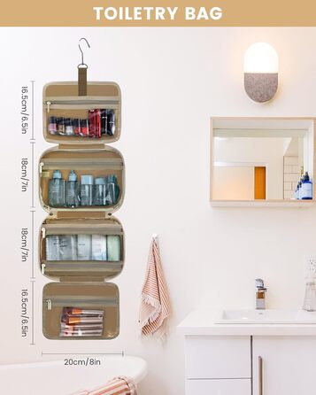 Сумка для косметики OVEVOOK водонепроникна, велика, з гачками, для жінок (Темний хакі, M)