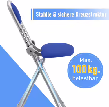 Rebell Ironing Aid Standing Aid Standing Chair 6-Way Height Adjustable Folding Ironing Chair Standing Seat Ergonomic Sitting - Standing seat for ironing with backrest (Blue)