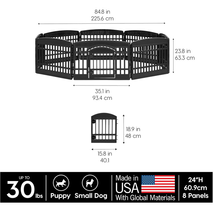 Iris Ohyama Dog Playpen with 8 Panels, 24