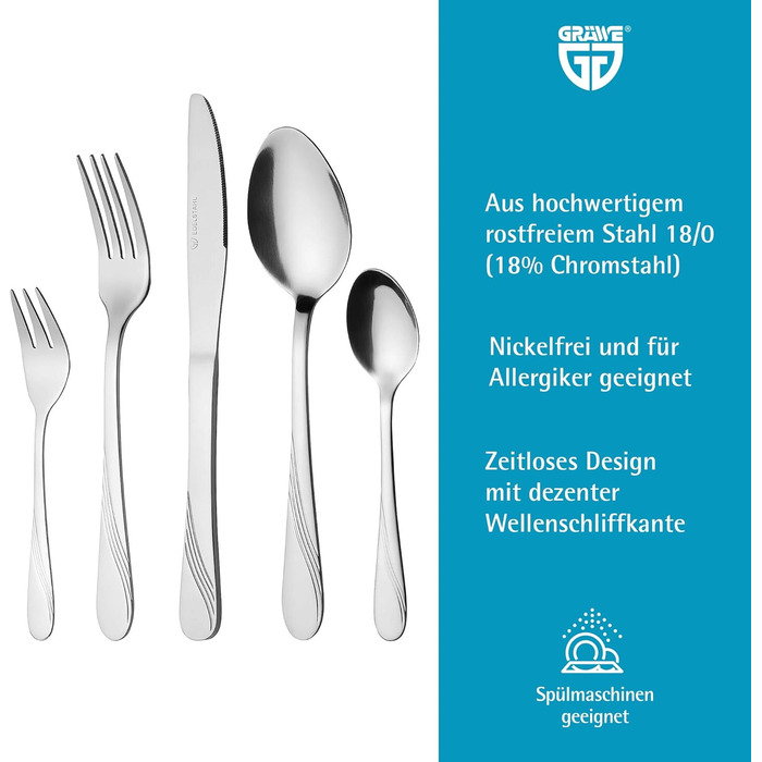 GRÄWE Stainless Steel Cutlery Set for 6 People, 30-Piece Table Cutlery Set, Nickel-Free, Rust-Proof, Hand-Polished, Dishwasher-Safe - Stralsund Series