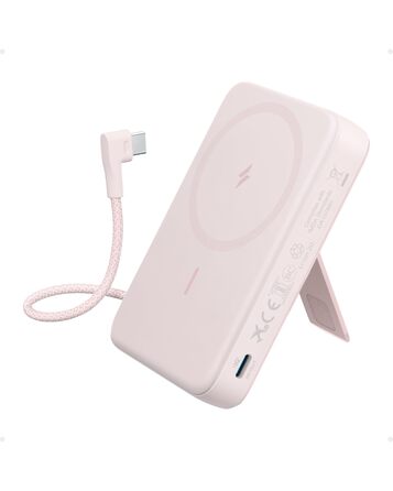 Магнітний павербанк Anker Zolo 10K з вбудованим USB-C кабелем та підставкою, бездротова швидка зарядка 30Вт для iPhone 17/16/15, AirPods, рожевий