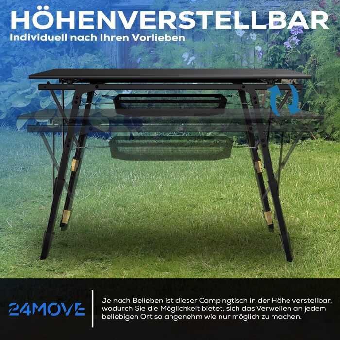 Стол для кемпінгу 24MOVE®: розкладний, з алюмінієвим каркасом, регульована висота, до 30 кг, з сумкою