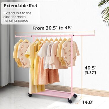 MISSLO Small Clothes Rack for Hanging Clothes, Garment Rod Rolling Stable for Kids, Toddler, Baby, Little Girls, Adults (Pink)