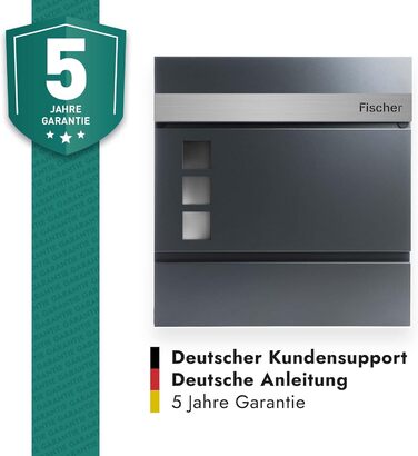 Поштовий ящик Forgard Helsingborg антрацит з газетницею, персоналізований, з нержавіючої сталі з іменем родини, комплект для монтажу (RAL 7016)